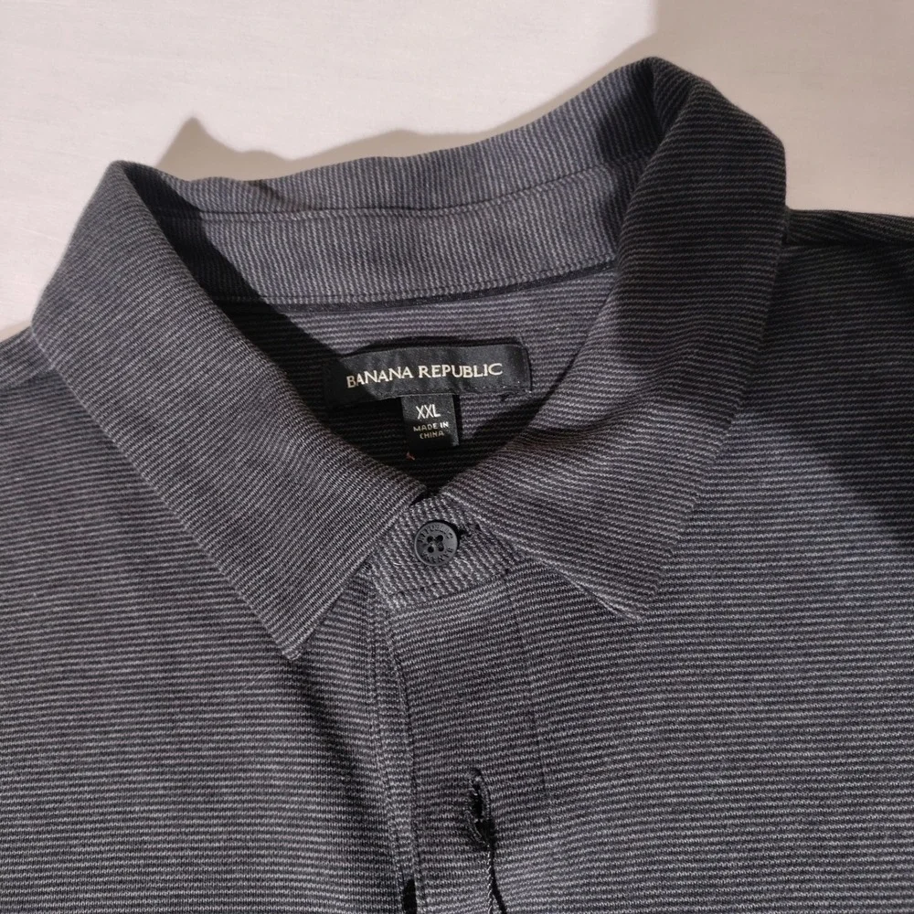Banana Republic Mens Luxe Touch Performance Polo XXL Black Grey Striped